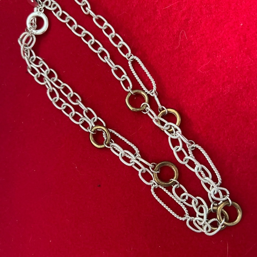 Chunky Silver and Gold Mixed-Link chain Necklace 15”